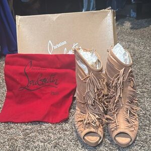 Christian Louboutin Open Toe Blush Suede Boots Size 38 EU/ 8 US new!